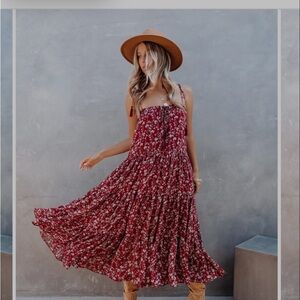 Vici Strapless Floral Burgundy Dress